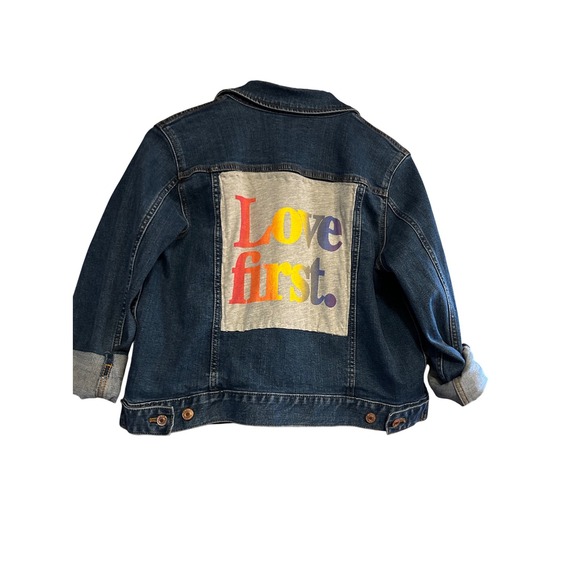 J. Crew Jackets & Blazers - J. Crew Mercantile Jean Jacket Blue Sz M with Love First Back Hit On Jacket Back